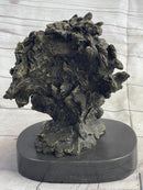 Roaring Lion's Head Bronze Bust Marble Base 9" x 7"