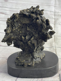 Roaring Lion's Head Bronze Bust Marble Base 9" x 7"