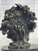 Roaring Lion's Head Bronze Bust Marble Base 9" x 7"