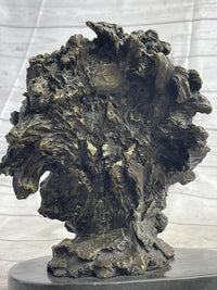 Roaring Lion's Head Bronze Bust Marble Base 9" x 7"