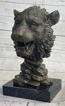 Cougar Lion Big Cat Predator Bust Bronze on Marble Base 12" x 7"