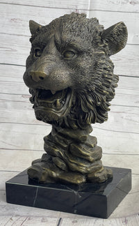Cougar Lion Big Cat Predator Bust Bronze on Marble Base 12" x 7"