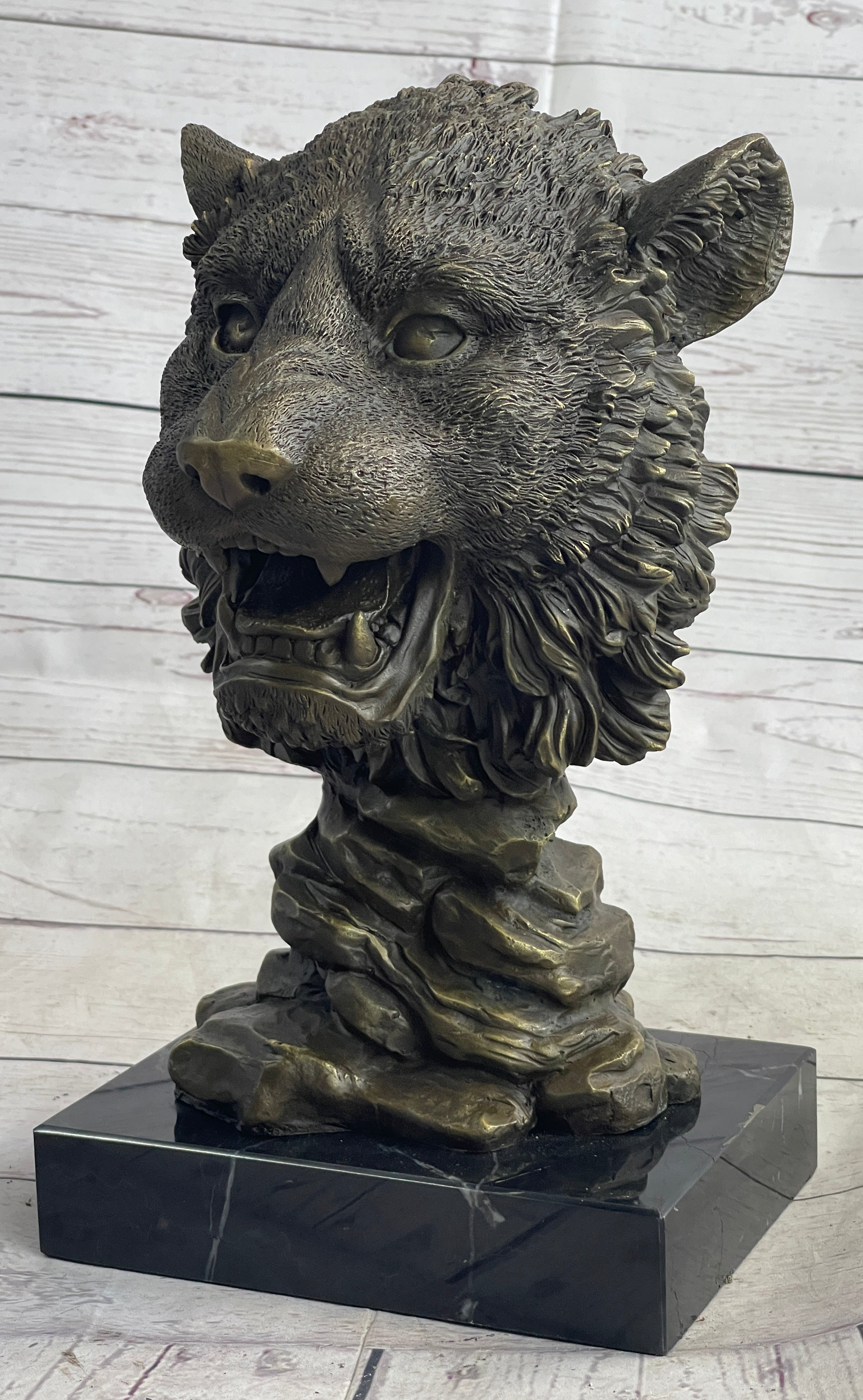 Cougar Lion Big Cat Predator Bust Bronze on Marble Base 12" x 7"