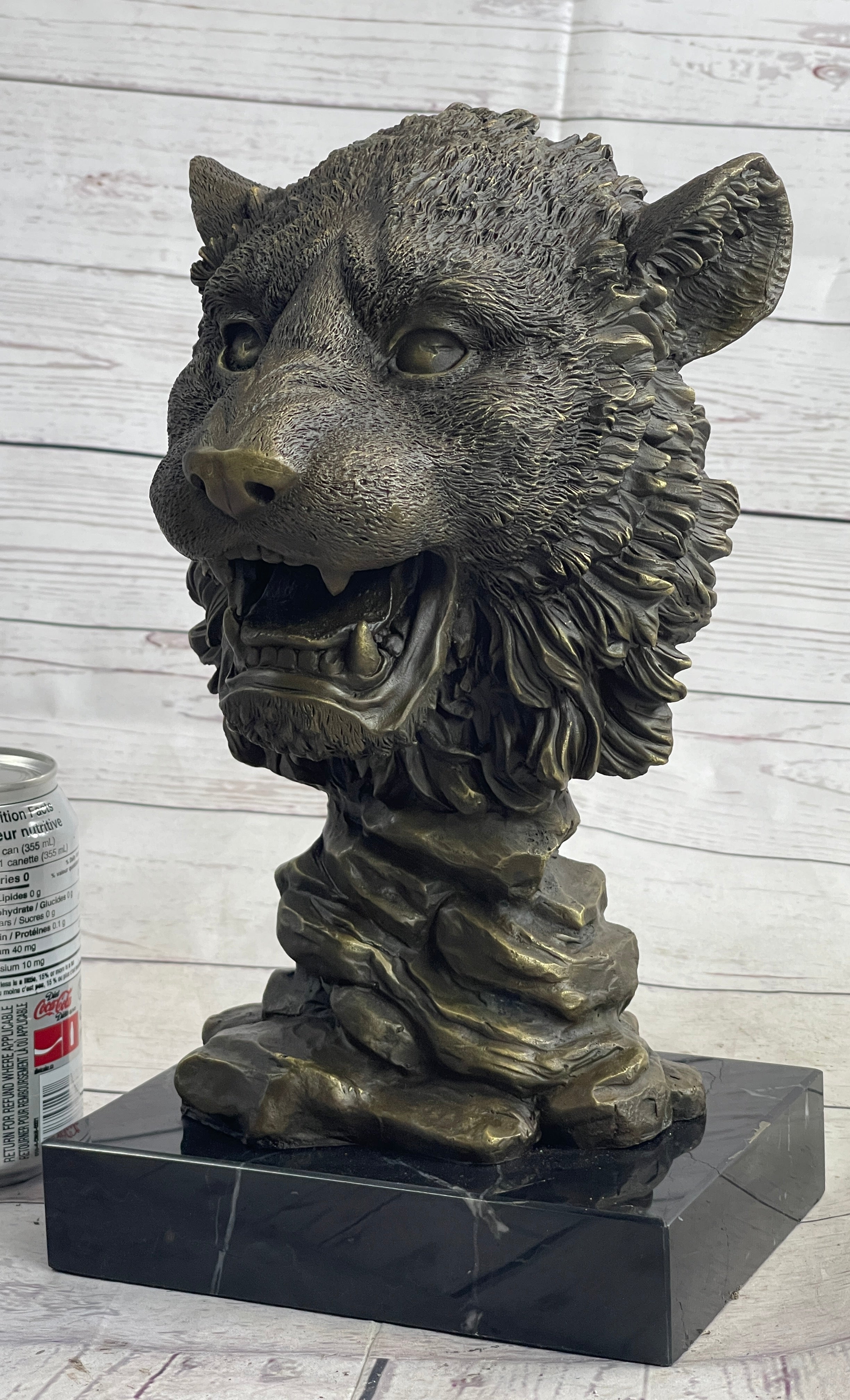 Cougar Lion Big Cat Predator Bust Bronze on Marble Base 12" x 7"