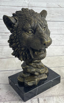 Cougar Lion Big Cat Predator Bust Bronze on Marble Base 12" x 7"