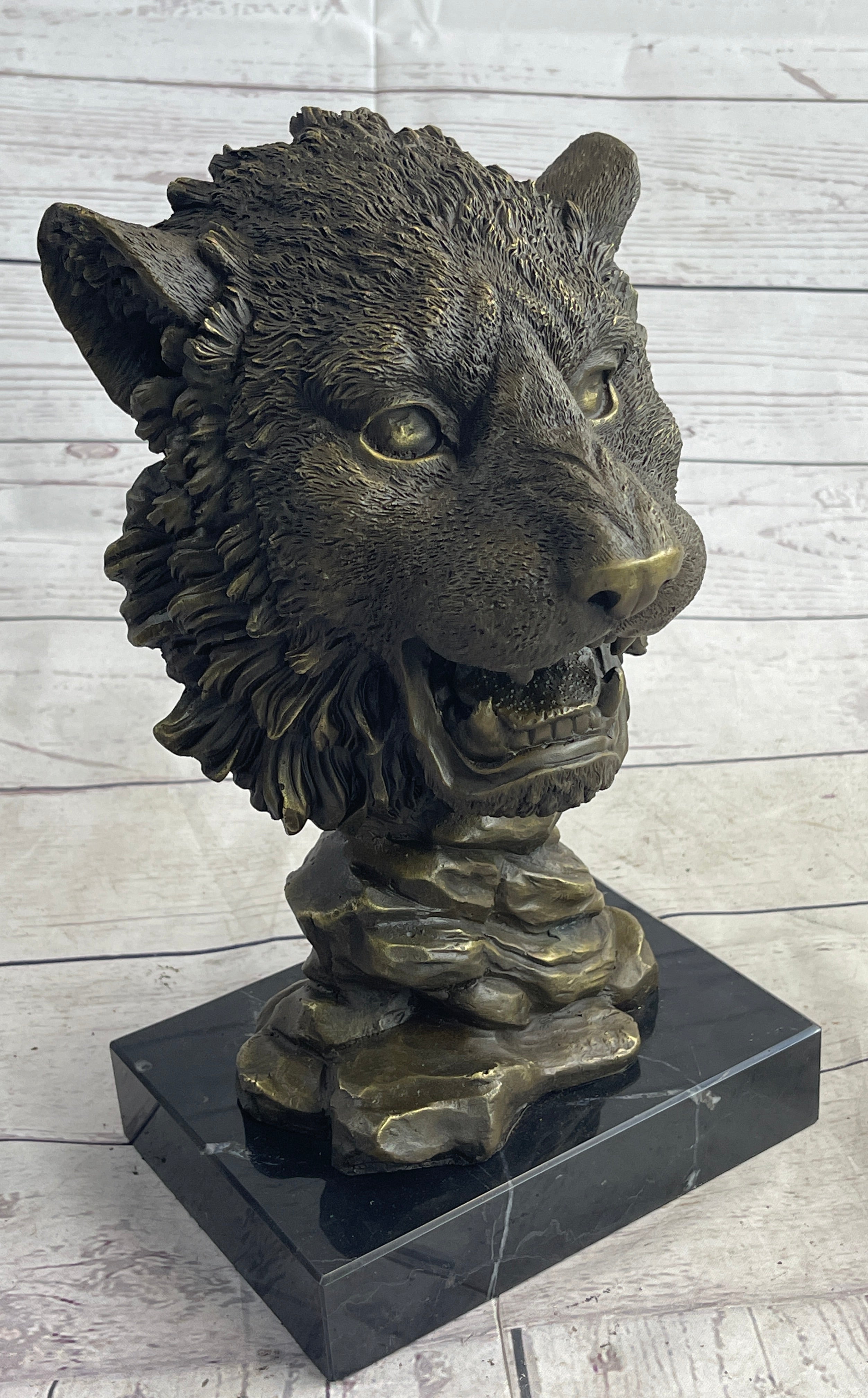 Cougar Lion Big Cat Predator Bust Bronze on Marble Base 12" x 7"