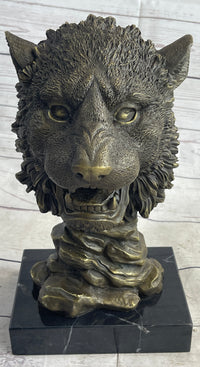 Cougar Lion Big Cat Predator Bust Bronze on Marble Base 12" x 7"