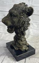 Cougar Lion Big Cat Predator Bust Bronze on Marble Base 12" x 7"