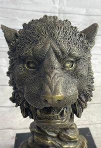 Cougar Lion Big Cat Predator Bust Bronze on Marble Base 12" x 7"