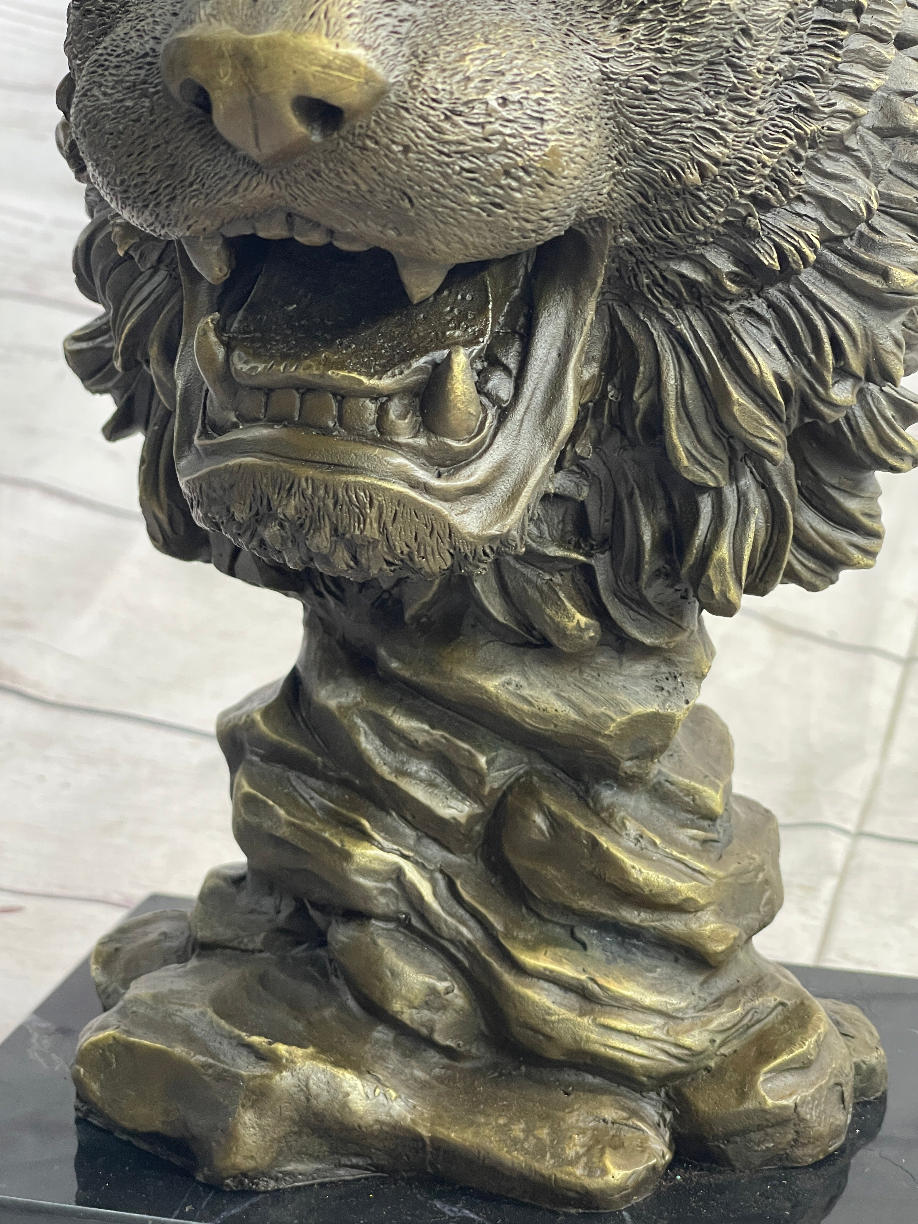 Cougar Lion Big Cat Predator Bust Bronze on Marble Base 12" x 7"