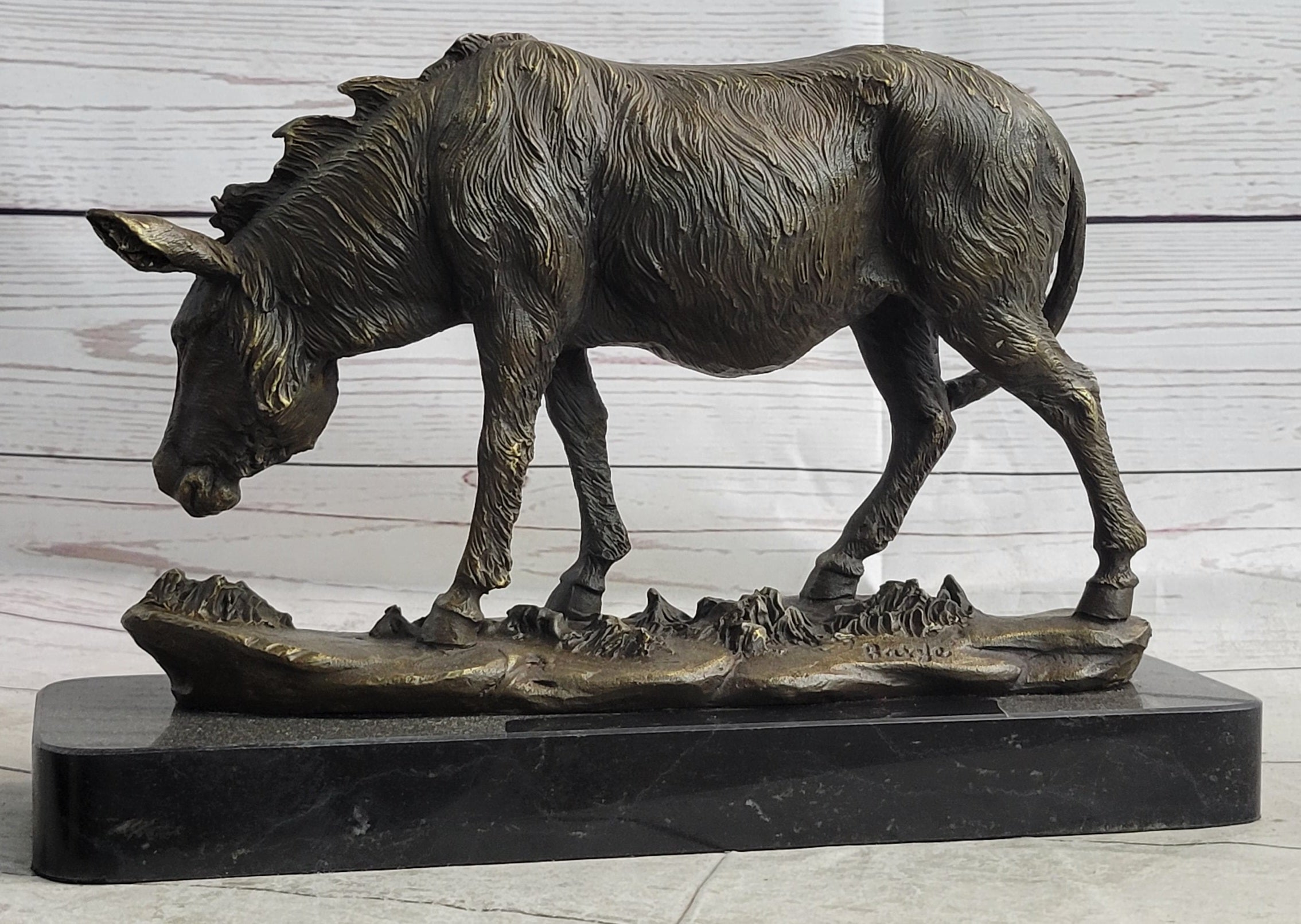 Donkey Mule Bronze Sculpture by Barye on Marble Base