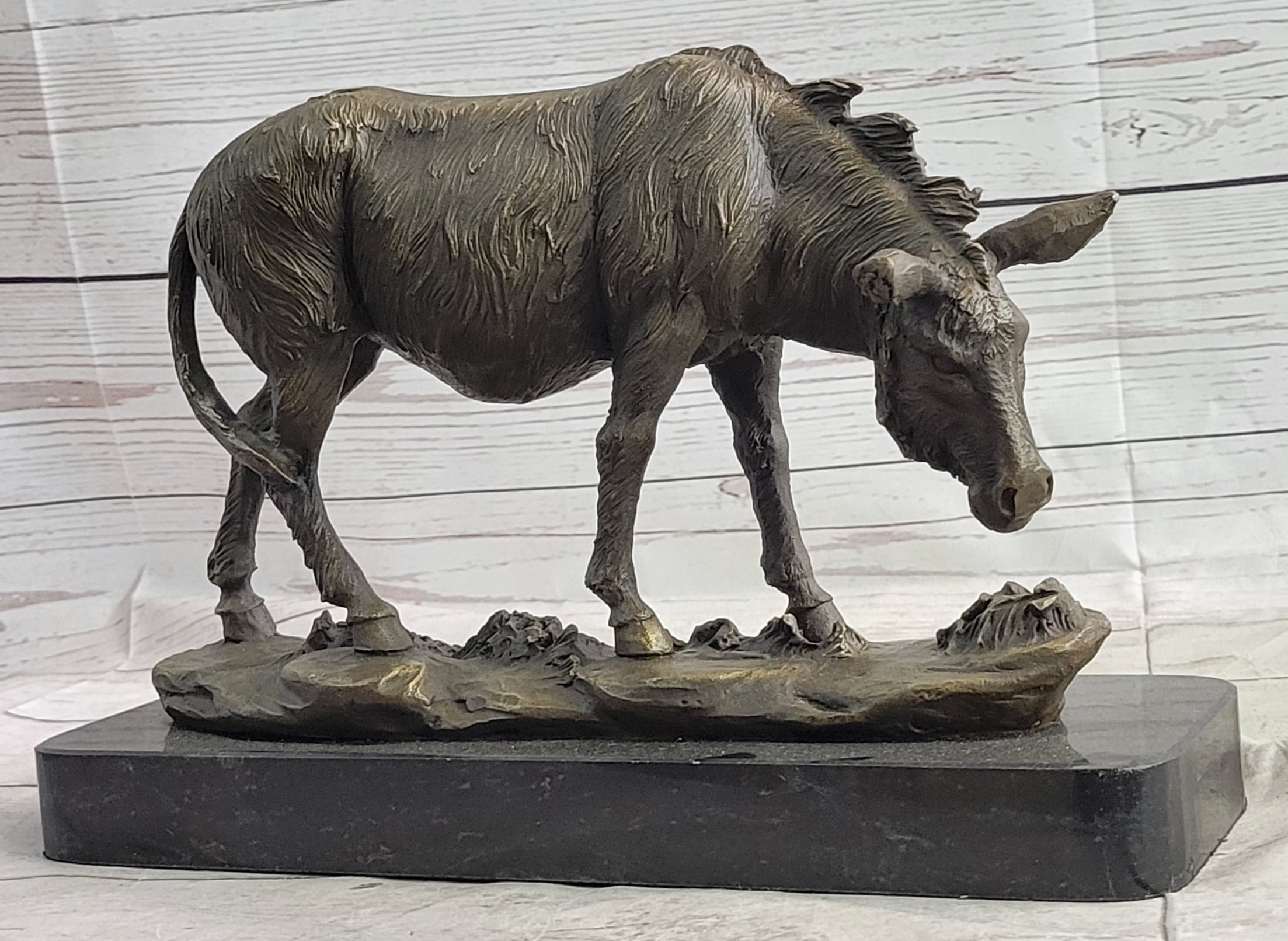 Donkey Mule Bronze Sculpture by Barye on Marble Base