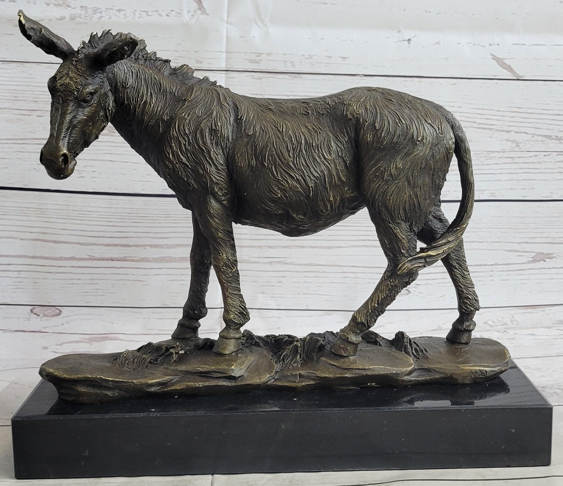 Donkey Mule Ass Bronze Sculpture on Marble Base Signed Barye