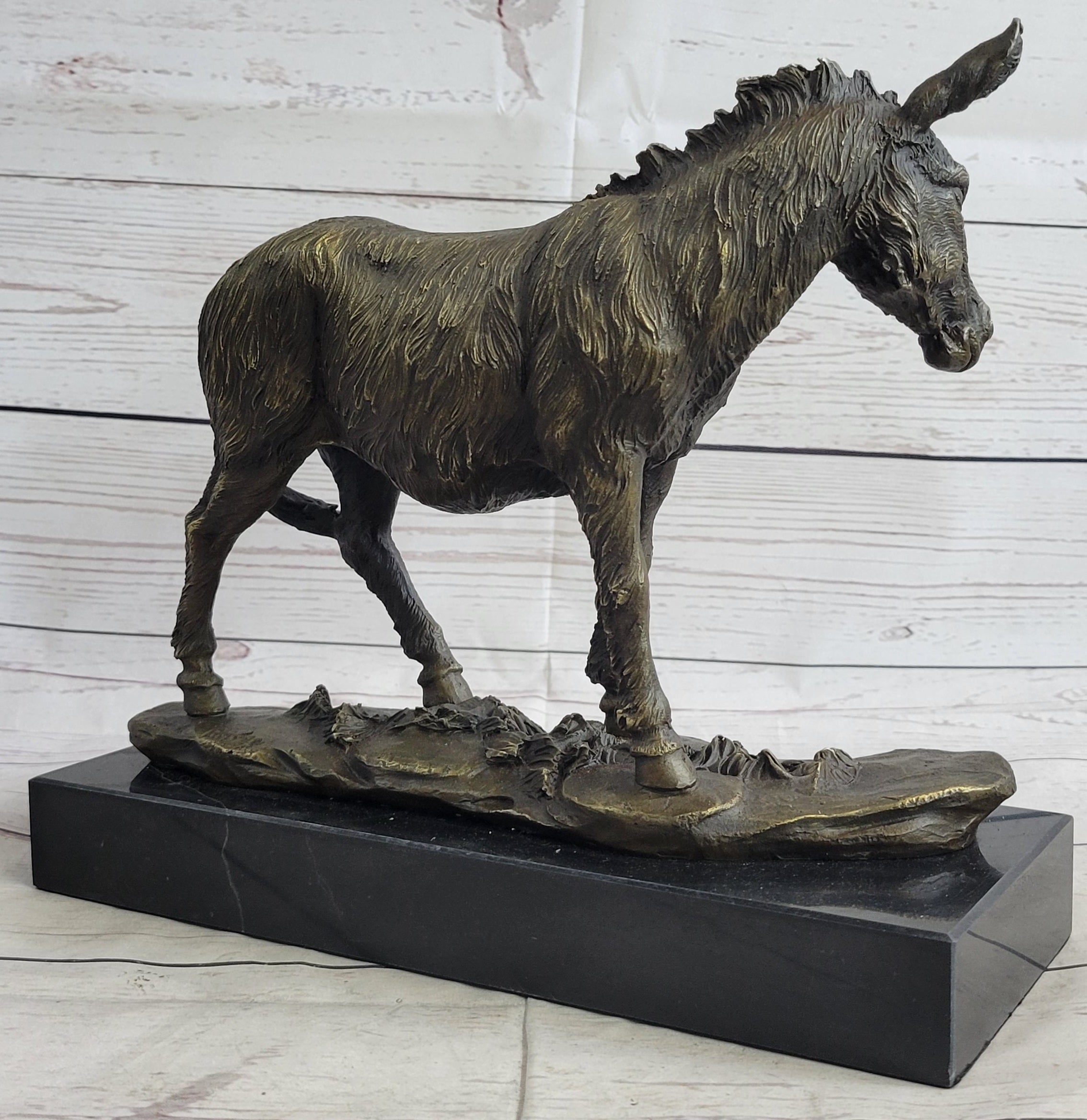 Donkey Mule Ass Bronze Sculpture on Marble Base Signed Barye
