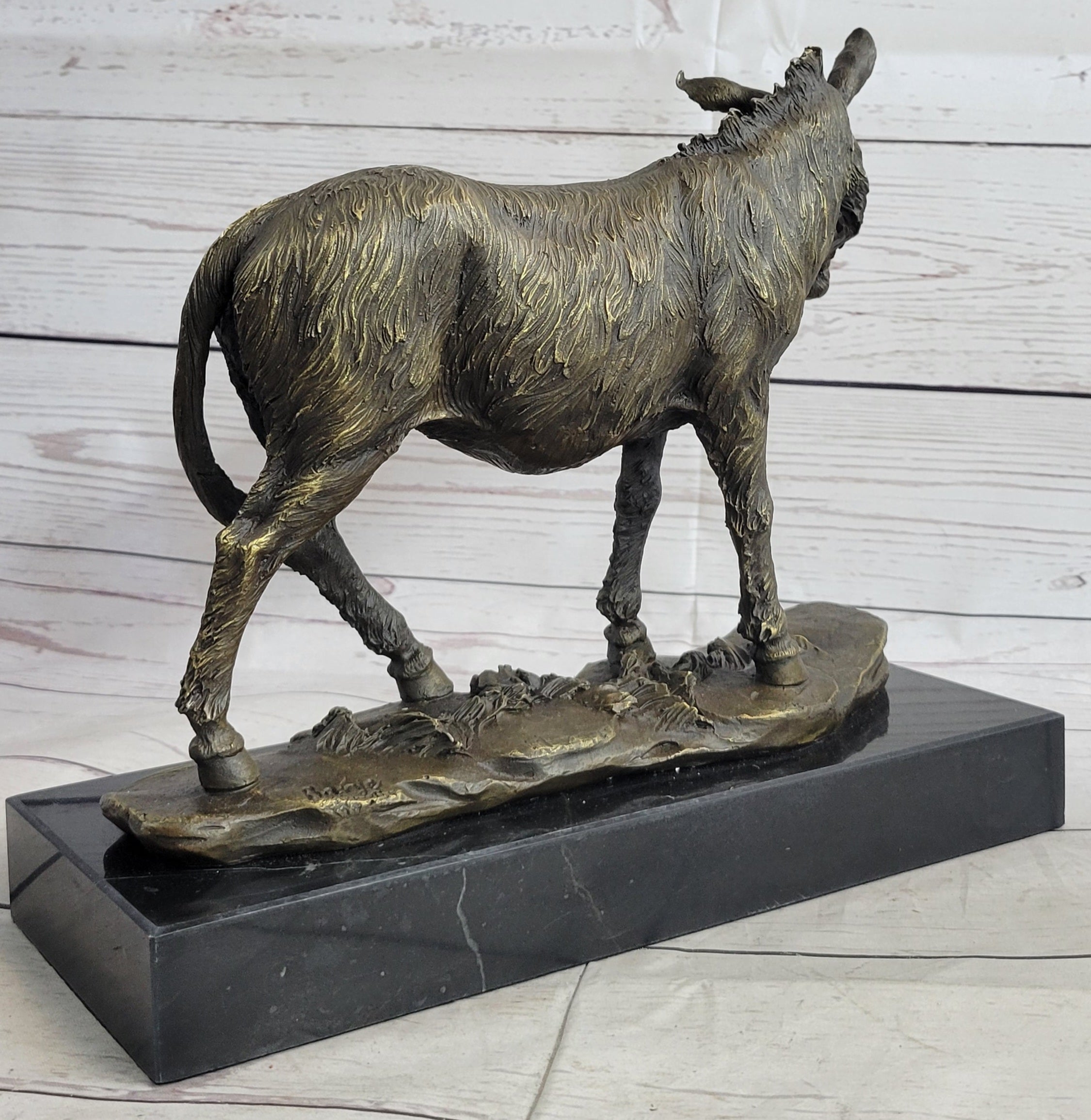 Donkey Mule Ass Bronze Sculpture on Marble Base Signed Barye