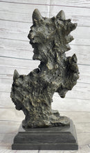 Three Wolves Heads Bronze Wolf Bust on Marble Base 14" x 8"