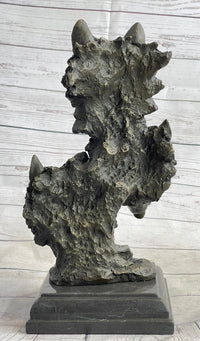 Three Wolves Heads Bronze Wolf Bust on Marble Base 14" x 8"