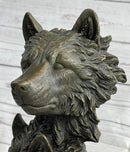 Three Wolves Heads Bronze Wolf Bust on Marble Base 14" x 8"