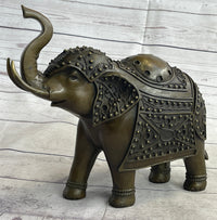 Signed Laughing Elephant Symbol of Luck Bronze Sculpture