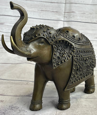 Signed Laughing Elephant Symbol of Luck Bronze Sculpture