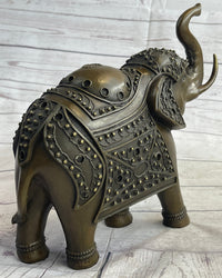 Signed Laughing Elephant Symbol of Luck Bronze Sculpture