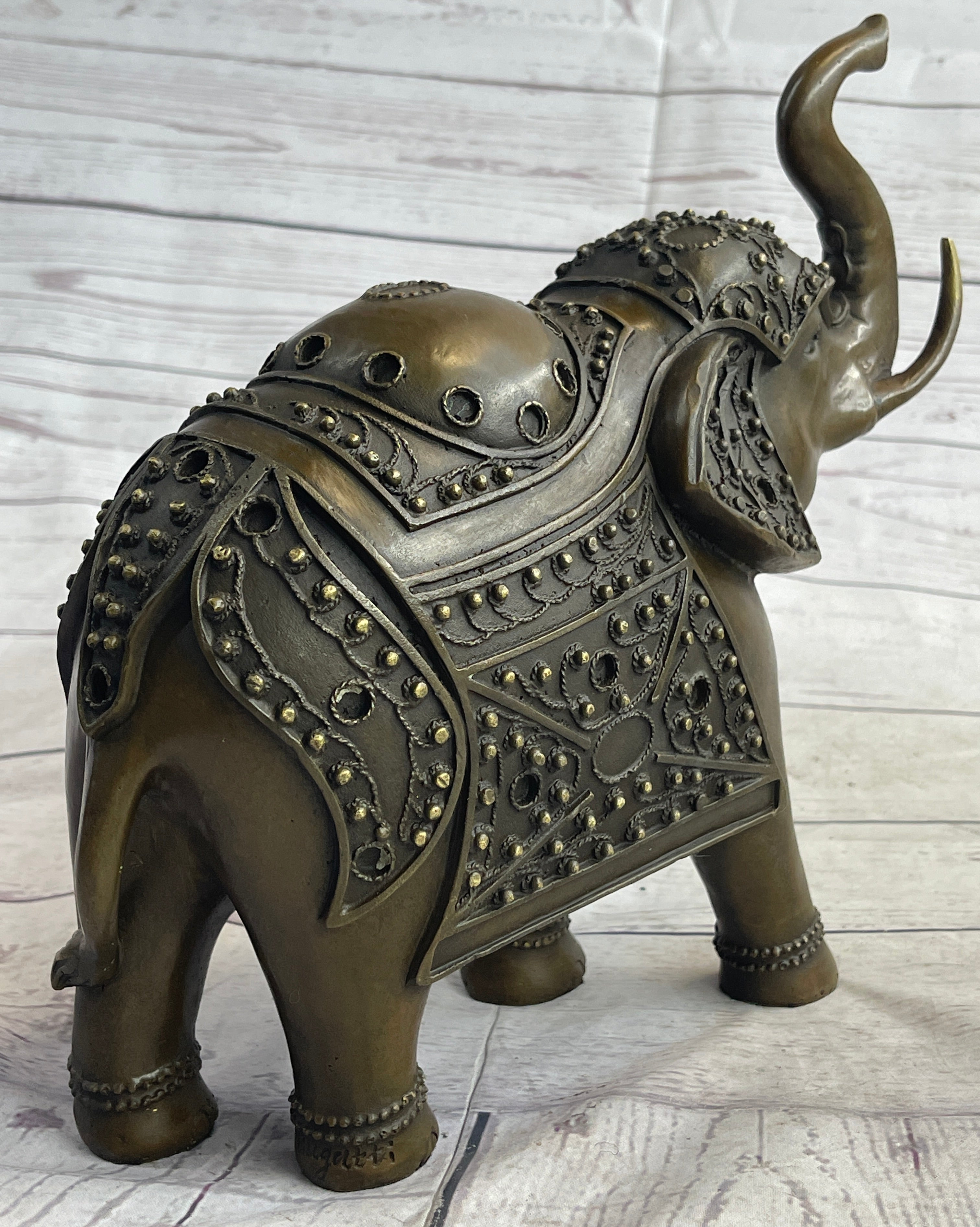 Signed Laughing Elephant Symbol of Luck Bronze Sculpture