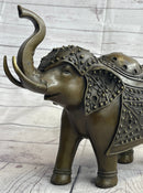 Signed Laughing Elephant Symbol of Luck Bronze Sculpture