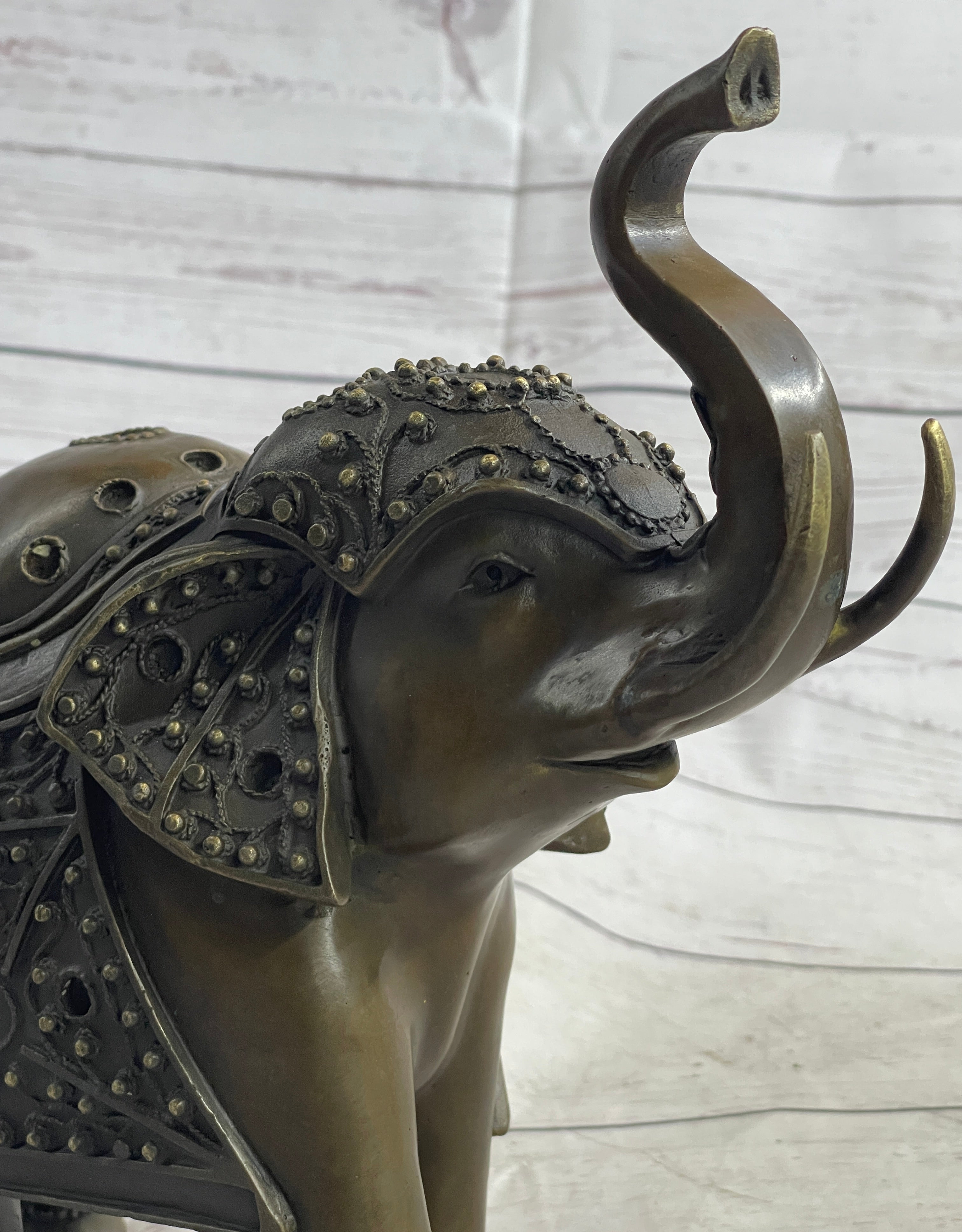Signed Laughing Elephant Symbol of Luck Bronze Sculpture
