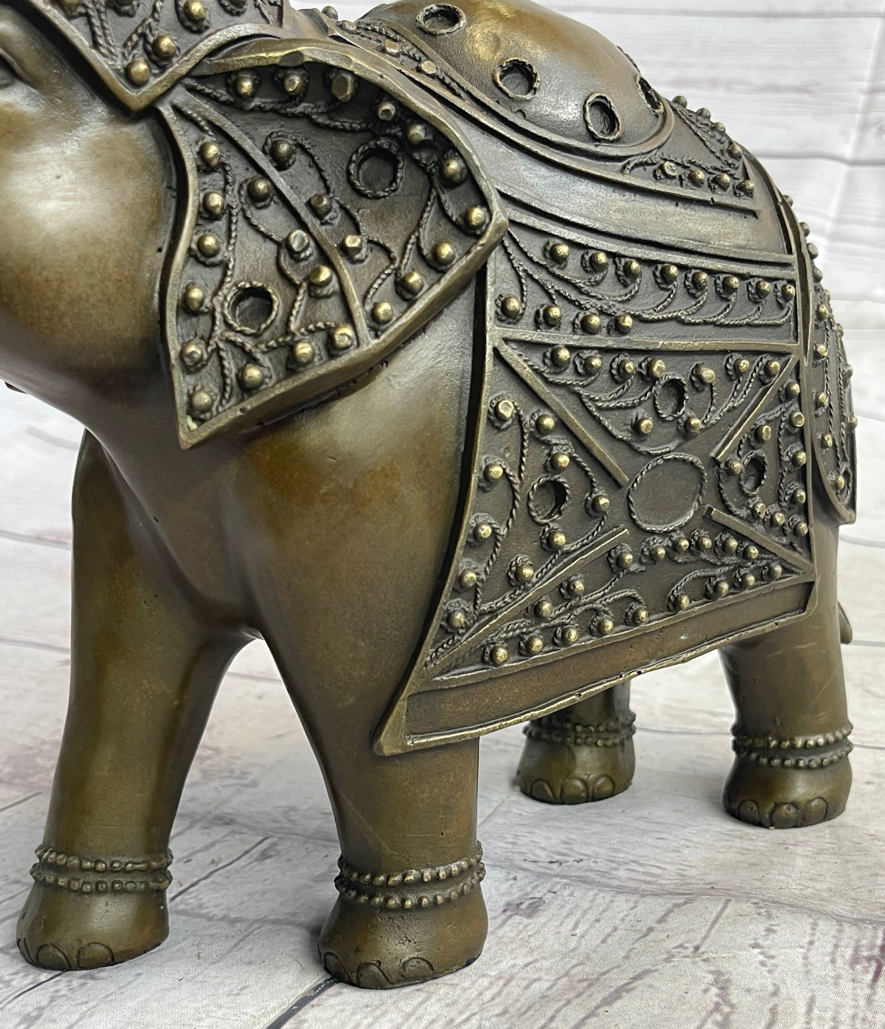 Signed Laughing Elephant Symbol of Luck Bronze Sculpture