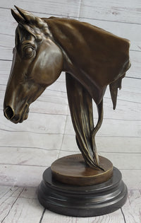 Horse Head Bust Equestrian Bronze Sculpture Signed 13" x 9"