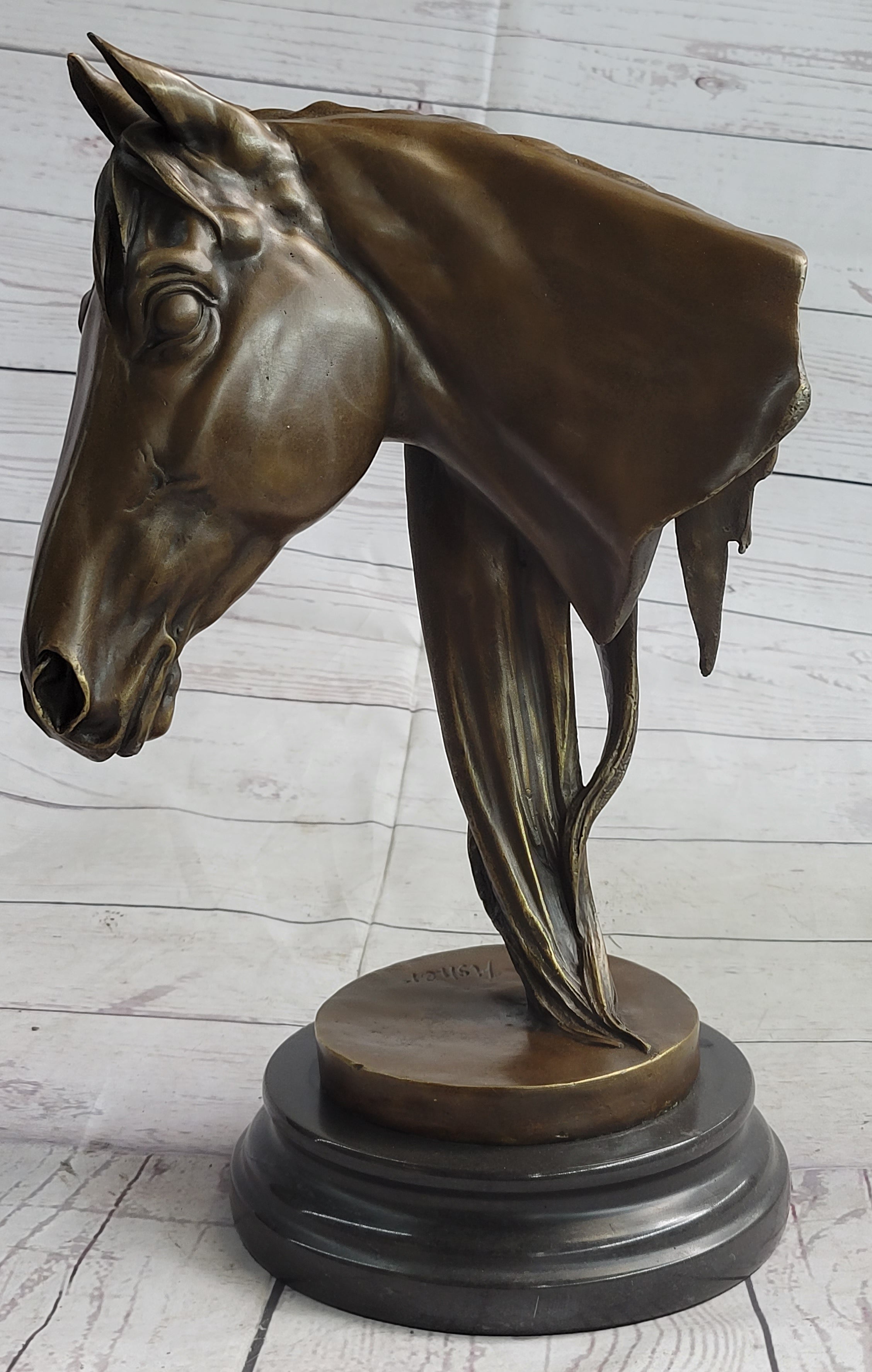Horse Head Bust Equestrian Bronze Sculpture Signed 13" x 9"