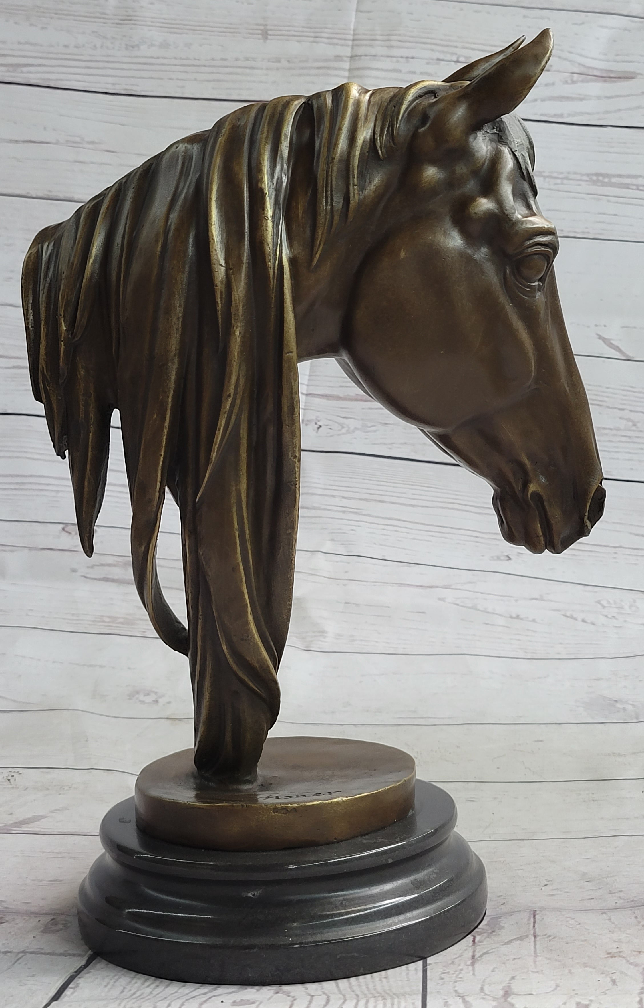 Horse Head Bust Equestrian Bronze Sculpture Signed 13" x 9"