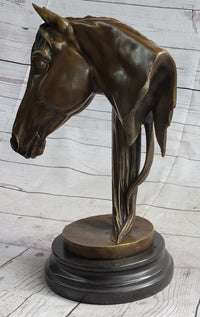 Horse Head Bust Equestrian Bronze Sculpture Signed 13" x 9"