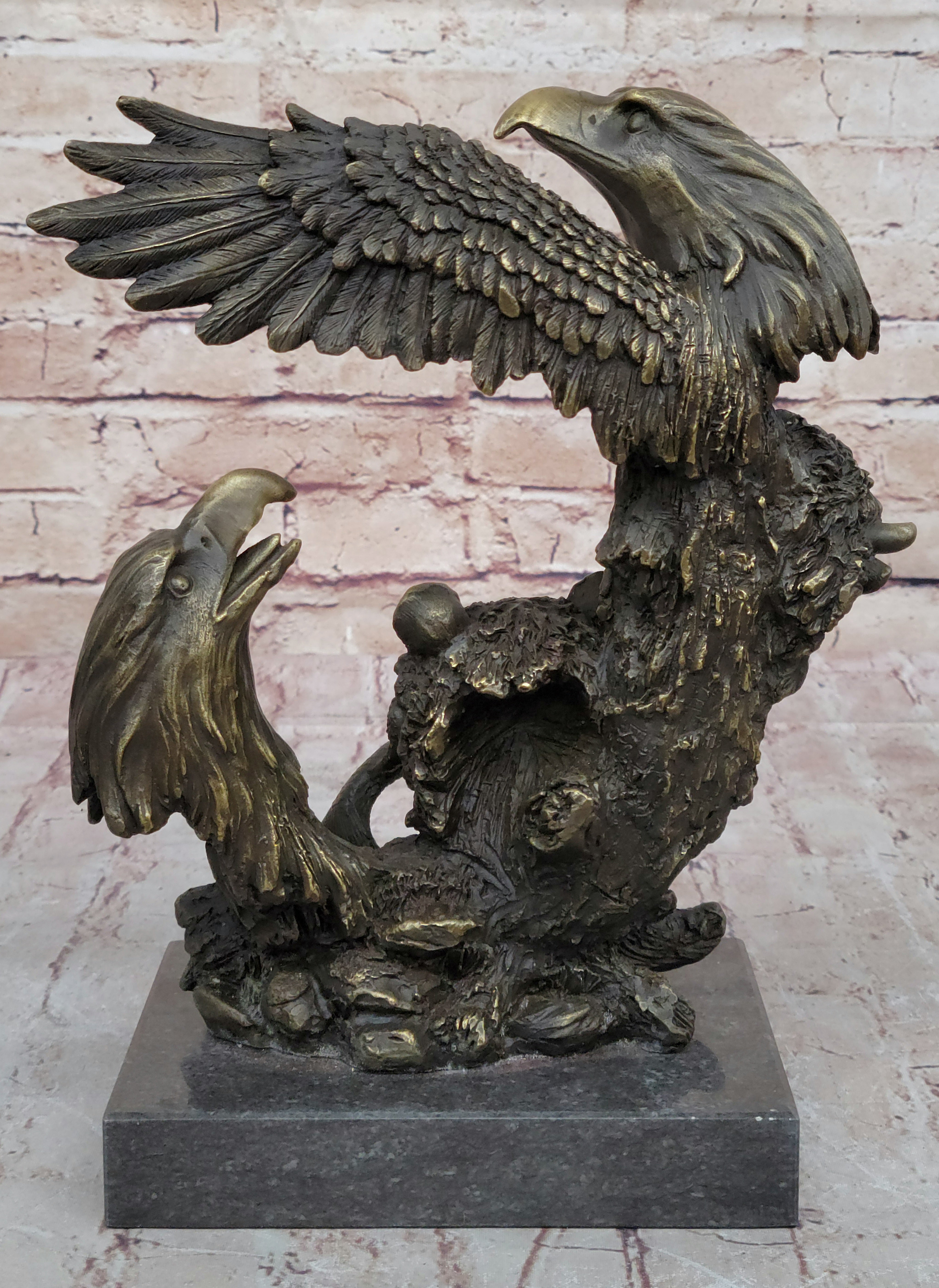 Eagles & Bear Hunting Fish Bronze Sculpture by Milo on Marble
