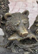 Eagles & Bear Hunting Fish Bronze Sculpture by Milo on Marble