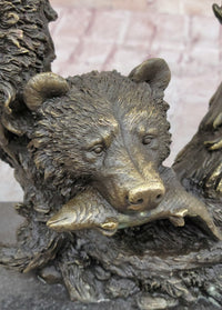 Eagles & Bear Hunting Fish Bronze Sculpture by Milo on Marble