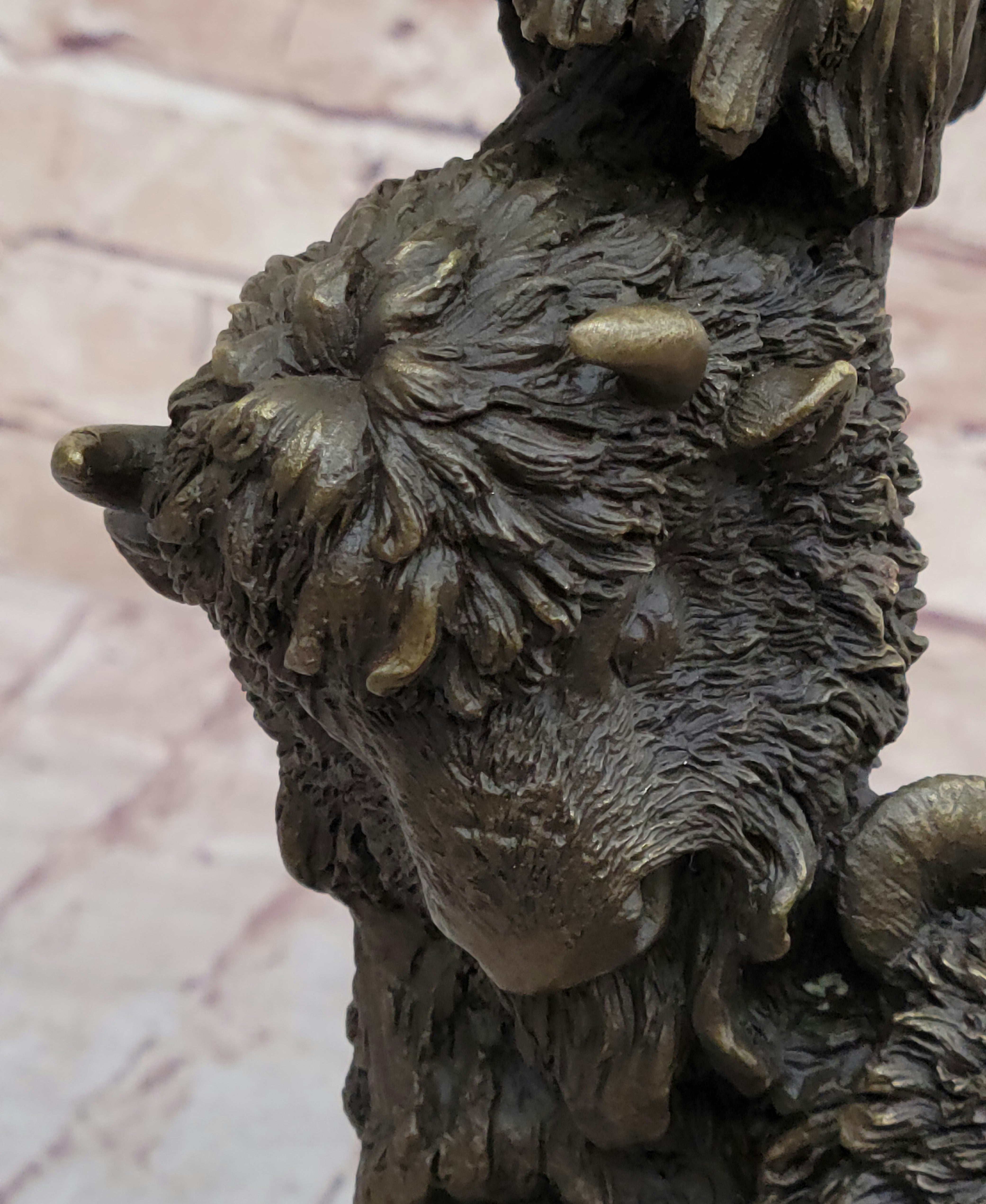 Eagles & Bear Hunting Fish Bronze Sculpture by Milo on Marble