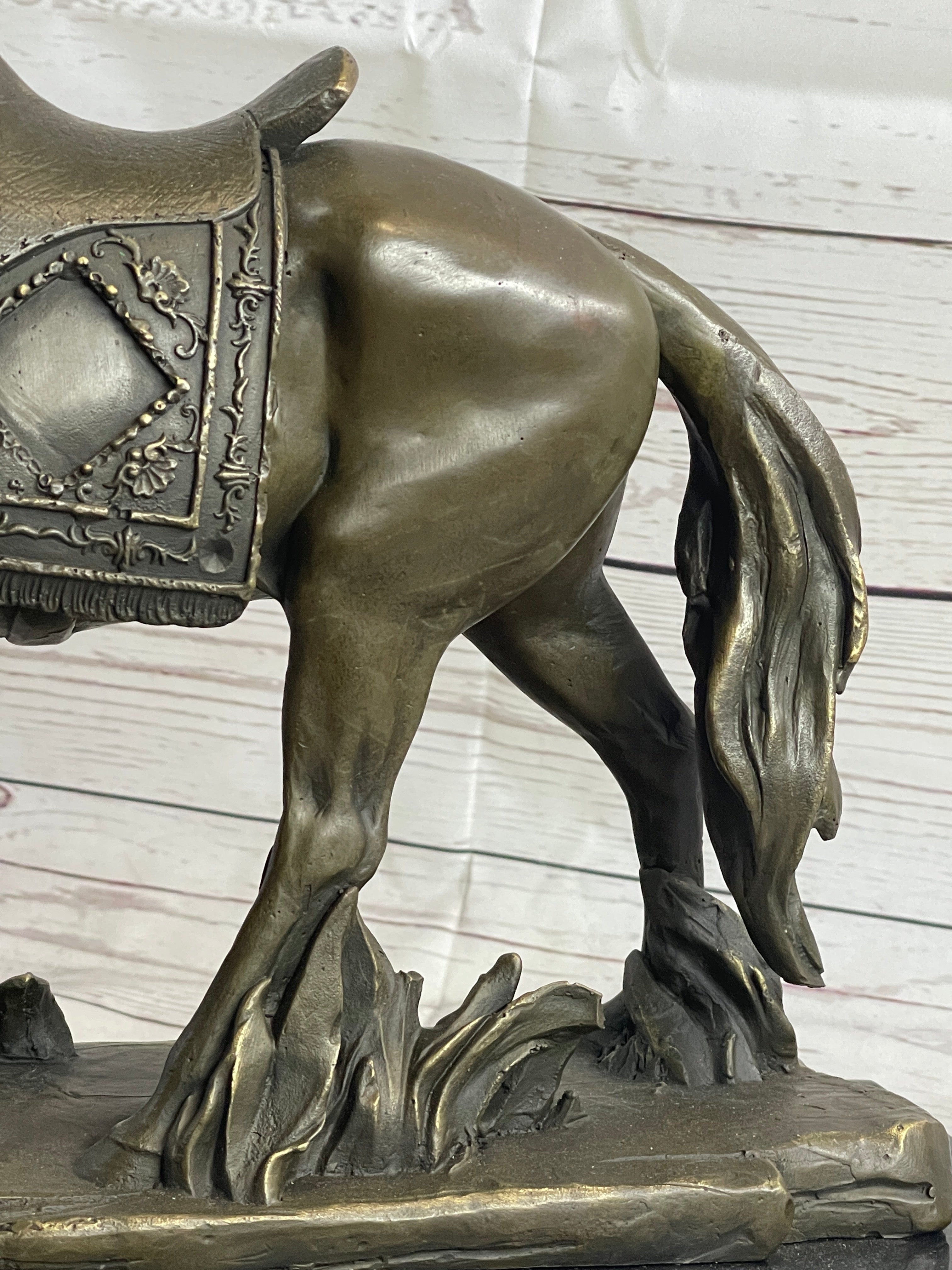 Saddled War Horse Equestrian Bronze Sculpture after PJ Mene