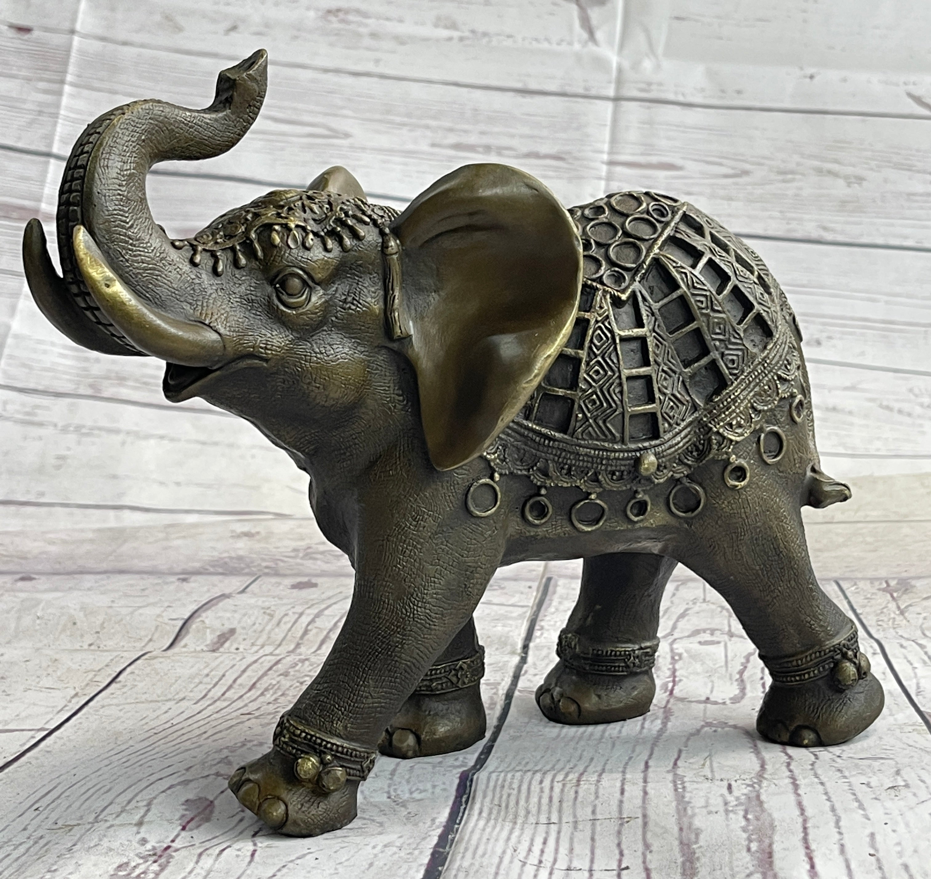 Indian Elephant Bronze Metal Sculpture Signed 8.5" x 12"