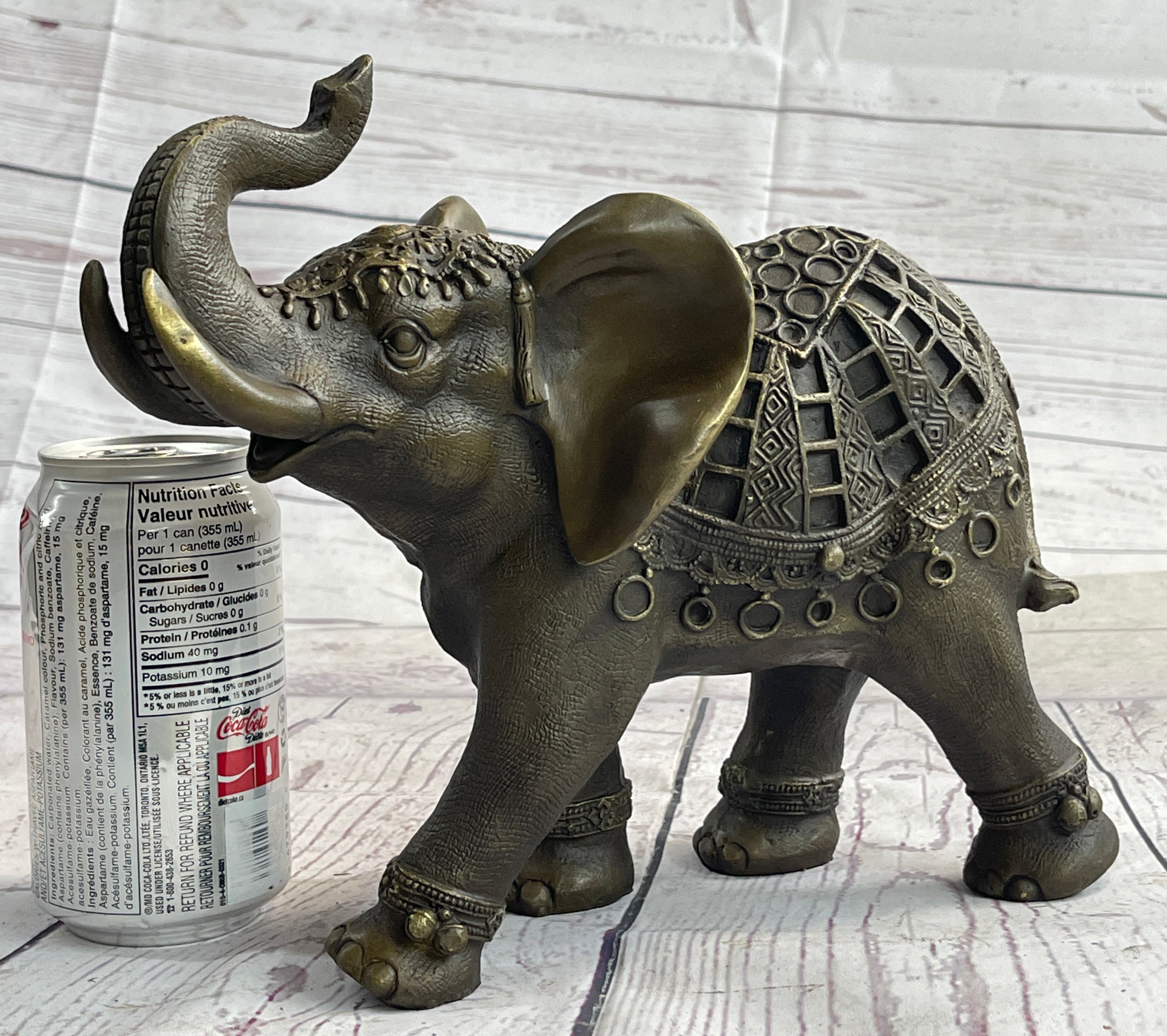 Indian Elephant Bronze Metal Sculpture Signed 8.5" x 12"
