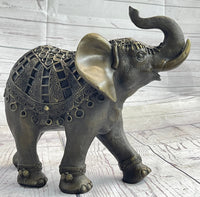 Indian Elephant Bronze Metal Sculpture Signed 8.5" x 12"