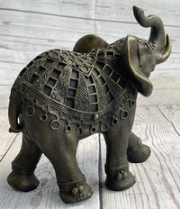 Indian Elephant Bronze Metal Sculpture Signed 8.5" x 12"