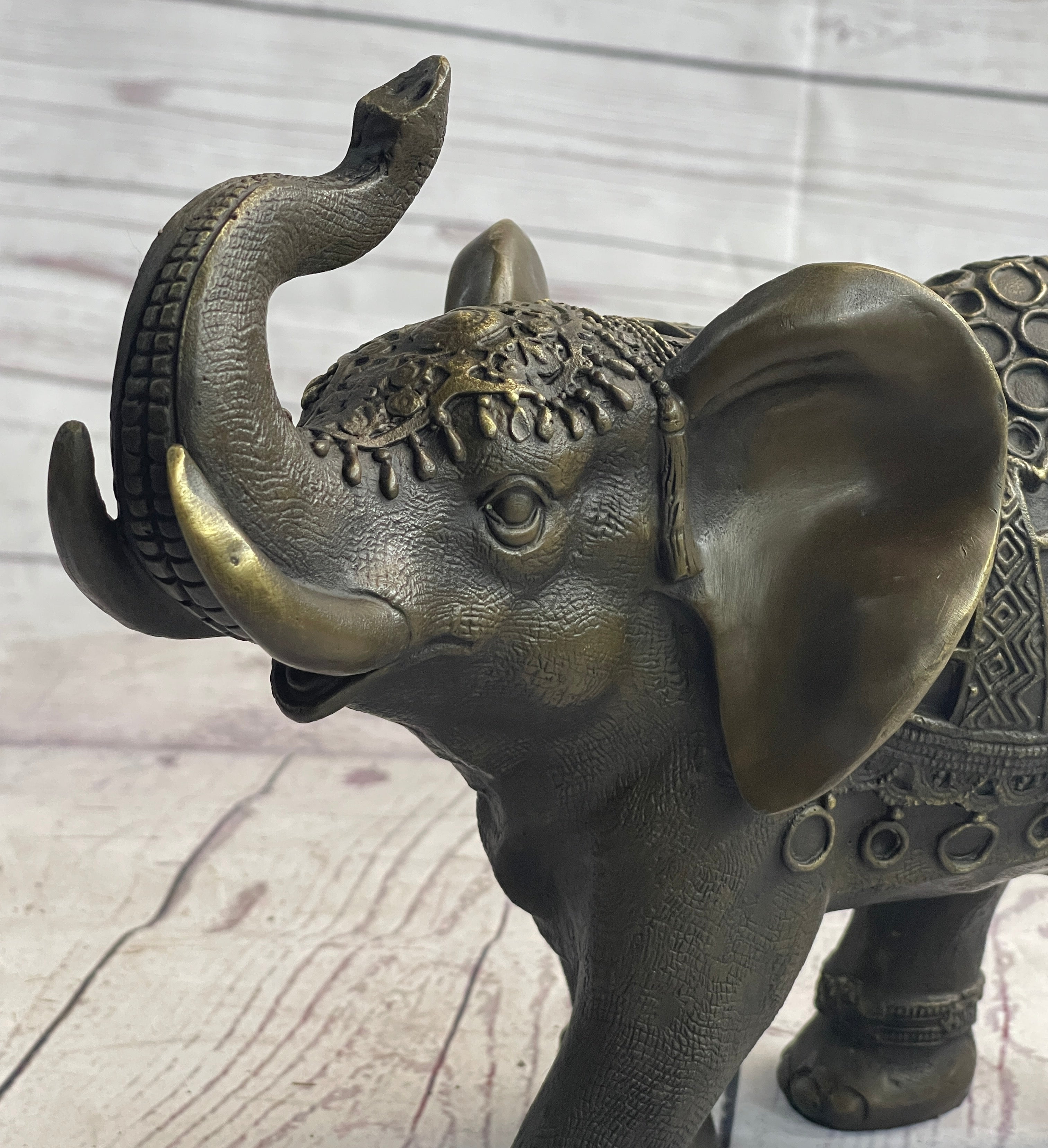 Indian Elephant Bronze Metal Sculpture Signed 8.5" x 12"
