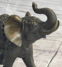 Indian Elephant Bronze Metal Sculpture Signed 8.5" x 12"