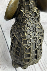 Indian Elephant Bronze Metal Sculpture Signed 8.5" x 12"