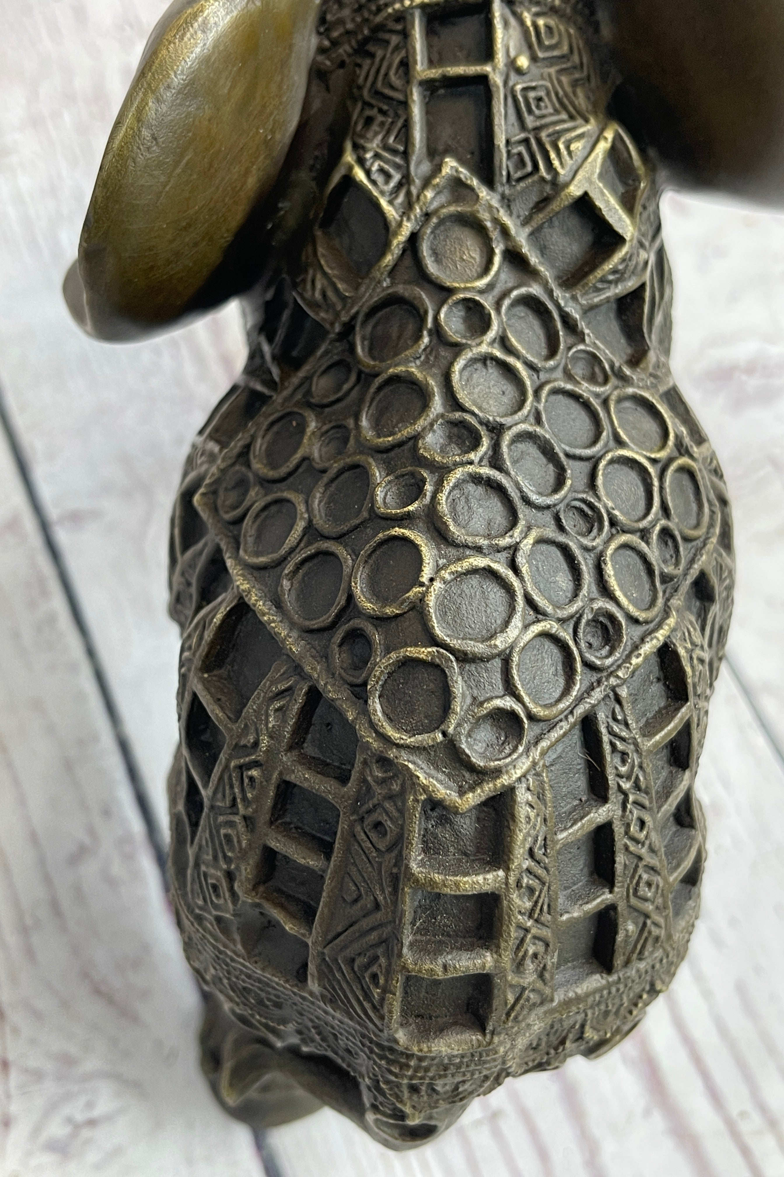 Indian Elephant Bronze Metal Sculpture Signed 8.5" x 12"