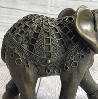 Indian Elephant Bronze Metal Sculpture Signed 8.5" x 12"