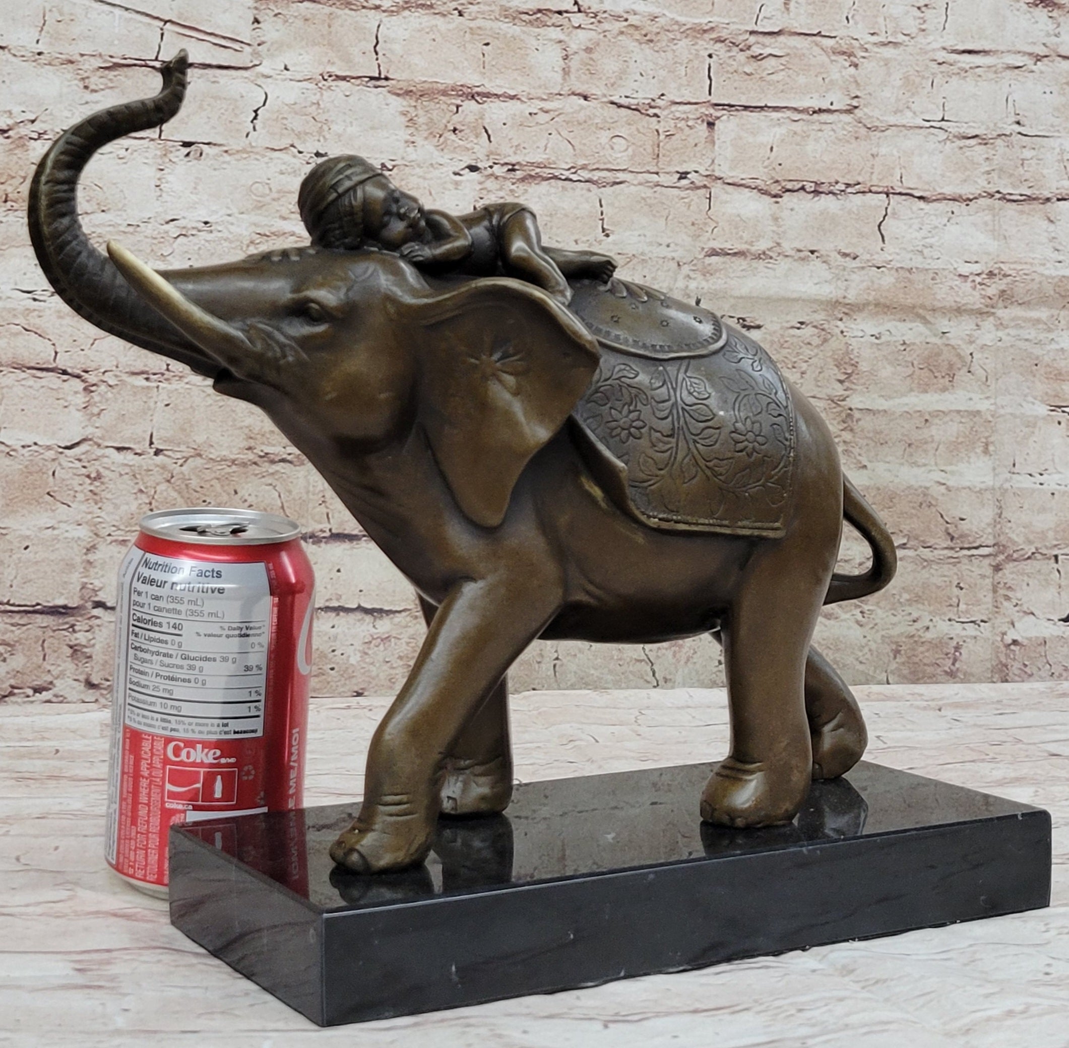 Boy Child Sleeping on Indian Elephant Bronze Sculpture