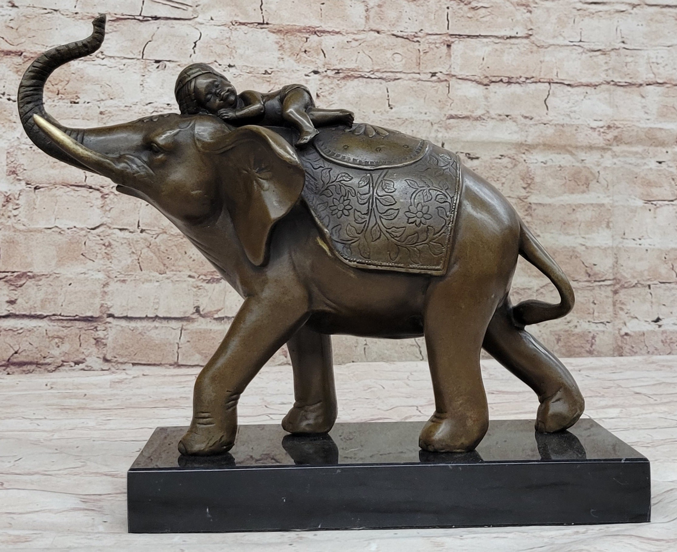 Boy Child Sleeping on Indian Elephant Bronze Sculpture