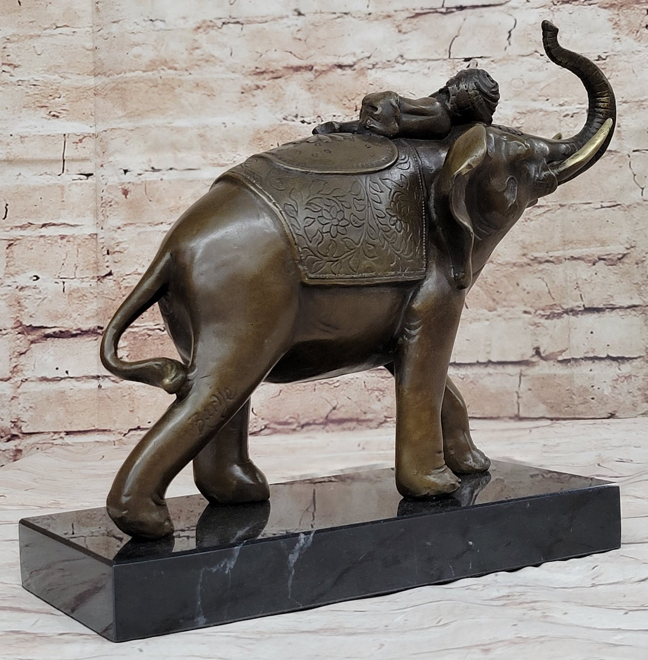 Boy Child Sleeping on Indian Elephant Bronze Sculpture
